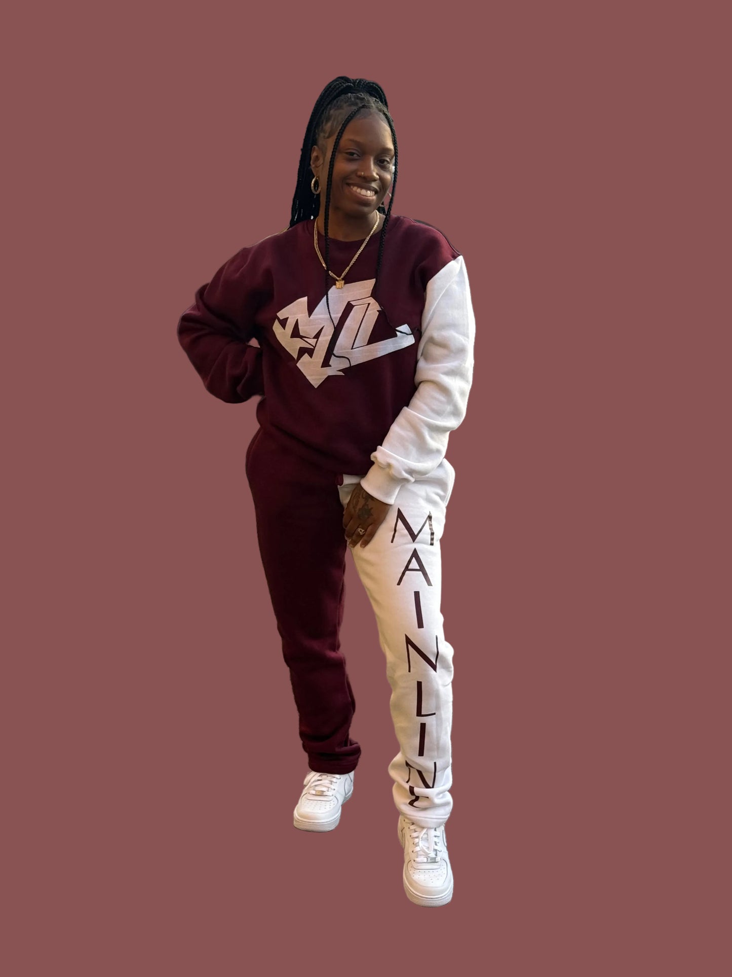 Men’s Two-Toned Sweatsuit Maroon & White