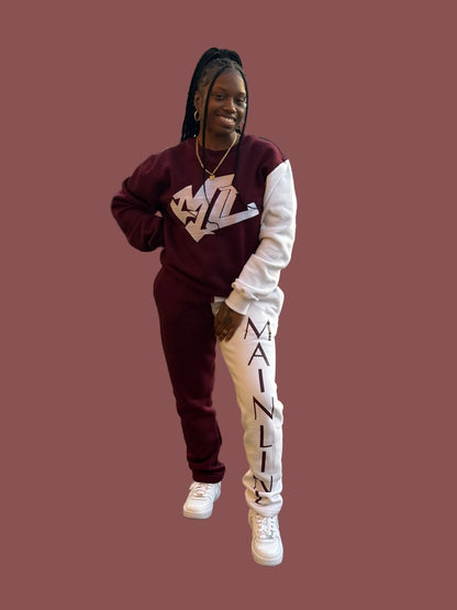 Men’s Two-Toned Sweatsuit Maroon & White