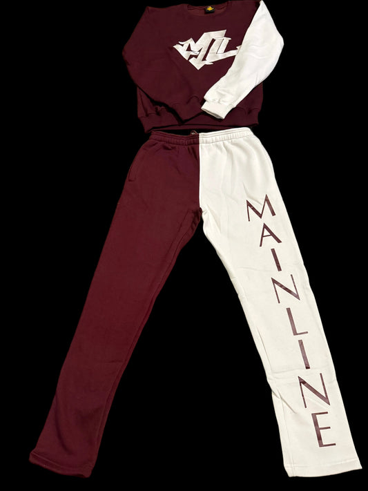 Men’s Two-Toned Sweatsuit Maroon & White
